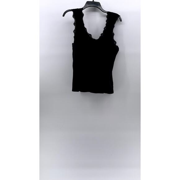 RIVER ISLAND Women's Black Wide-Rib Lace-Trim V-Neck Tank Top SZ 12 - Picture 2 of 11